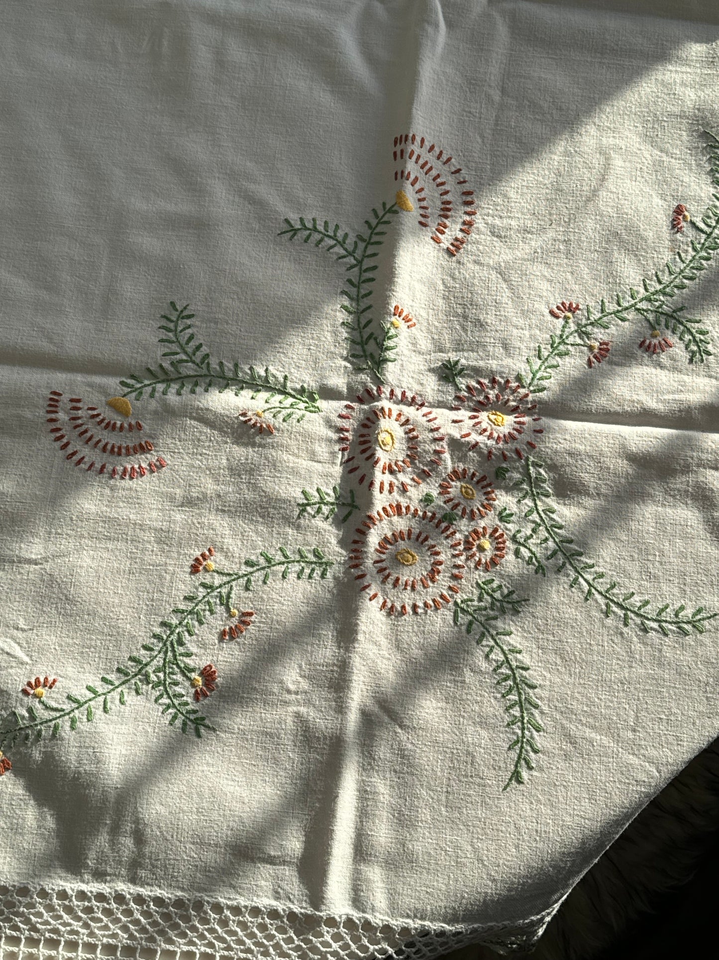 Green and Brown tablecloth