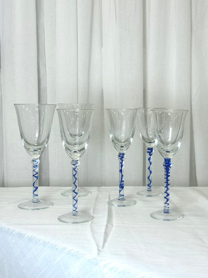 Blue stem wine glass