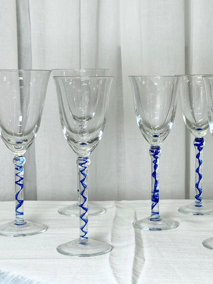 Blue stem wine glass
