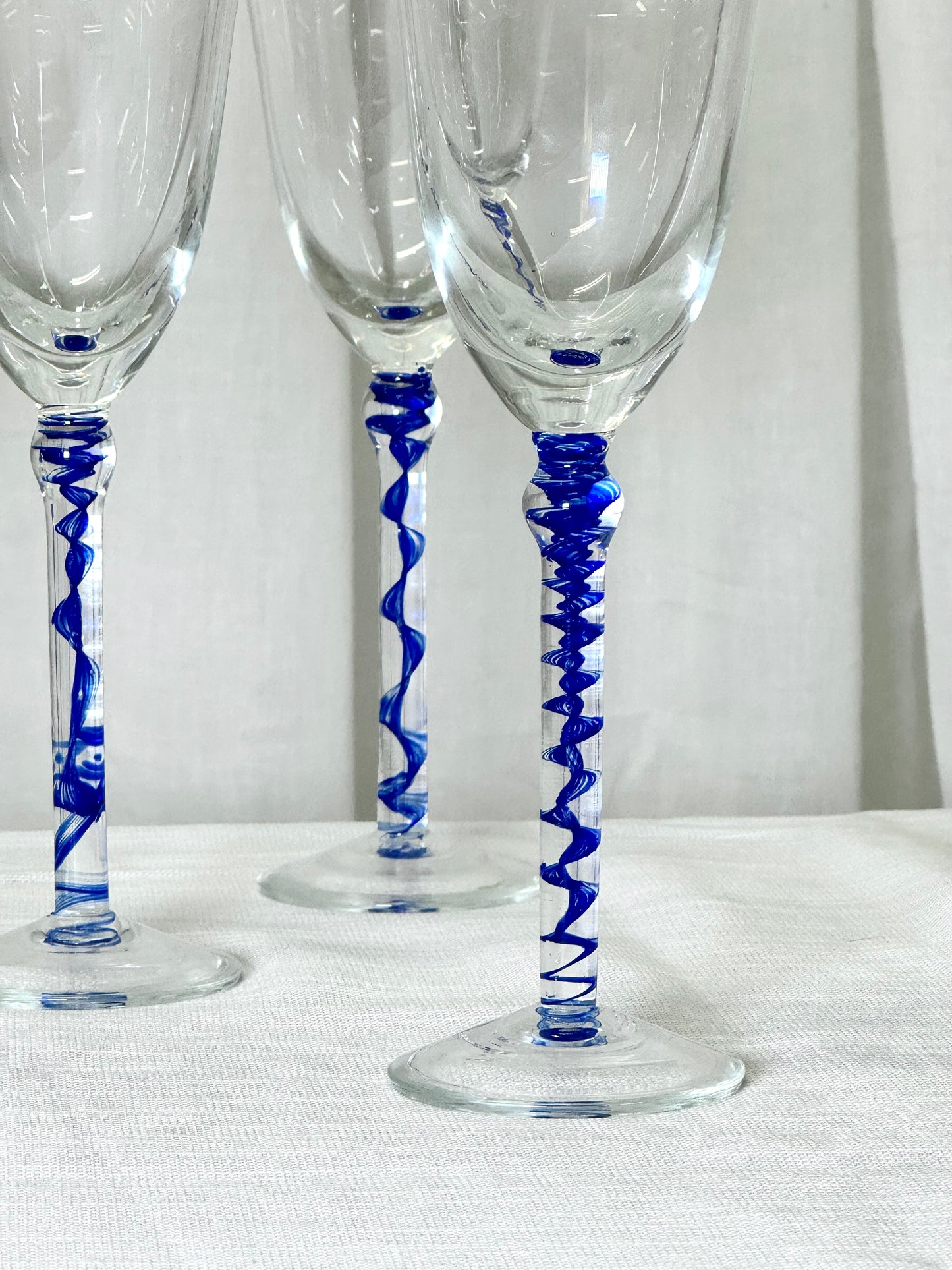 Blue stem wine glass
