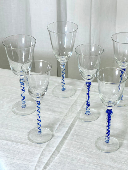 Blue stem wine glass